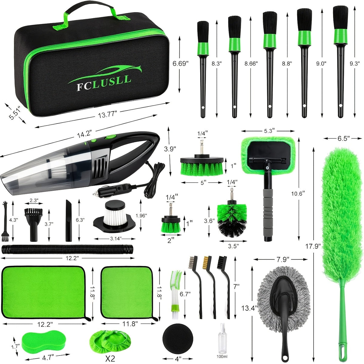 Kit de nettoyage automobile 17-35 pièces – Aspirateur portable, outil de nettoyage de pare-brise, jeu de brosses pour perceuse et ensemble de brosses pour habitacle pour un detailing complet, cadeau de fêtes pour la famille et les amis