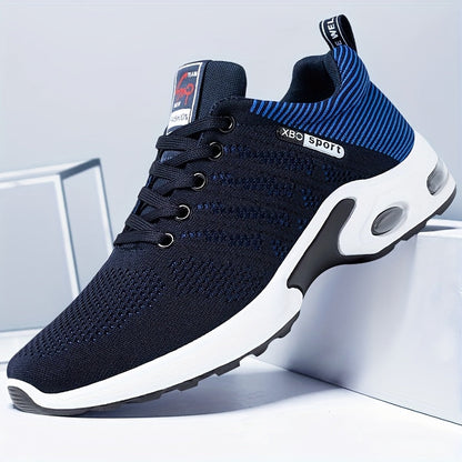 Baskets de sport à coussin d'air pour hommes – Chaussures décontractées à lacets respirantes avec semelle antidérapante, noir et blanc ou noir et bleu, pointures US 6,5–11,5, style urbain sportif