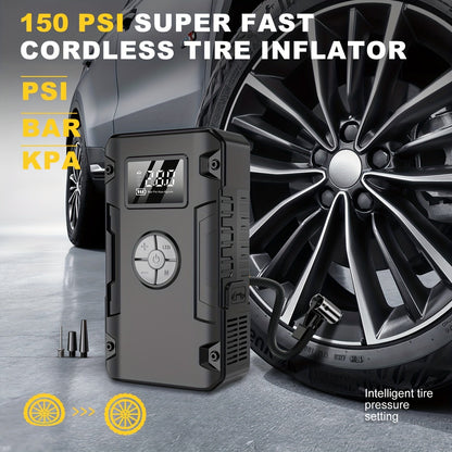Démarreur de batterie 10000A 7-en-1 avec compresseur d'air 150PSI – Booster de batterie portable pour moteurs essence et diesel, pompe haute pression, kit d'urgence pour véhicule, batterie externe