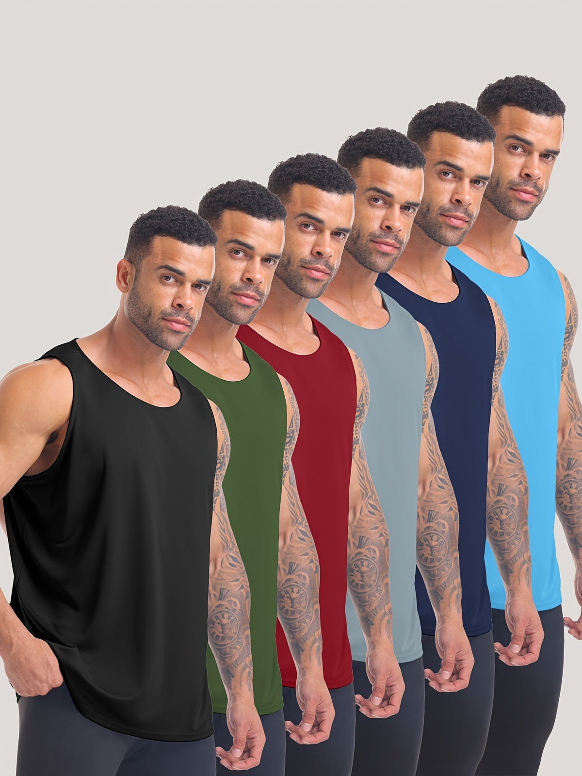 Lot de 6 débardeurs de sport à séchage rapide pour homme – Hauts sans manches respirants pour le fitness, le basket-ball, le football et la course à pied – Couleurs variées, tailles S à XXL