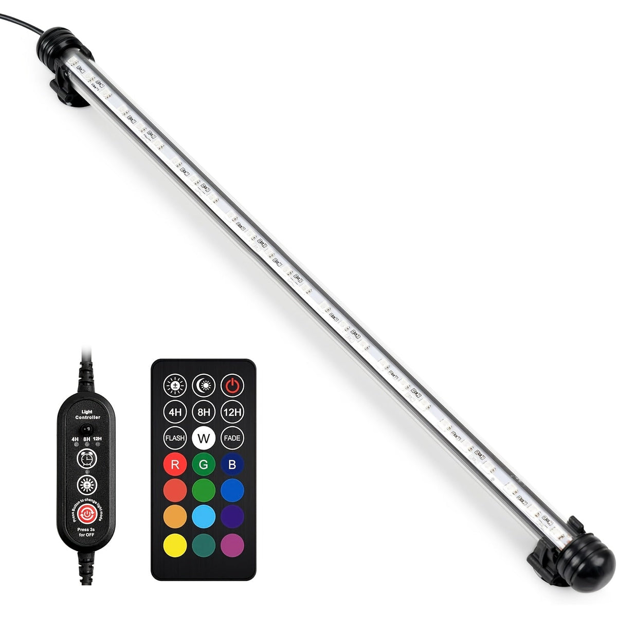 Éclairage LED submersible pour aquarium, lumière multicolore sous-marine pour aquarium, de 19 cm à 89 cm - Tailles multiples, 9 à 66 LED pour décoration d'aquarium d'eau douce et d'eau de mer