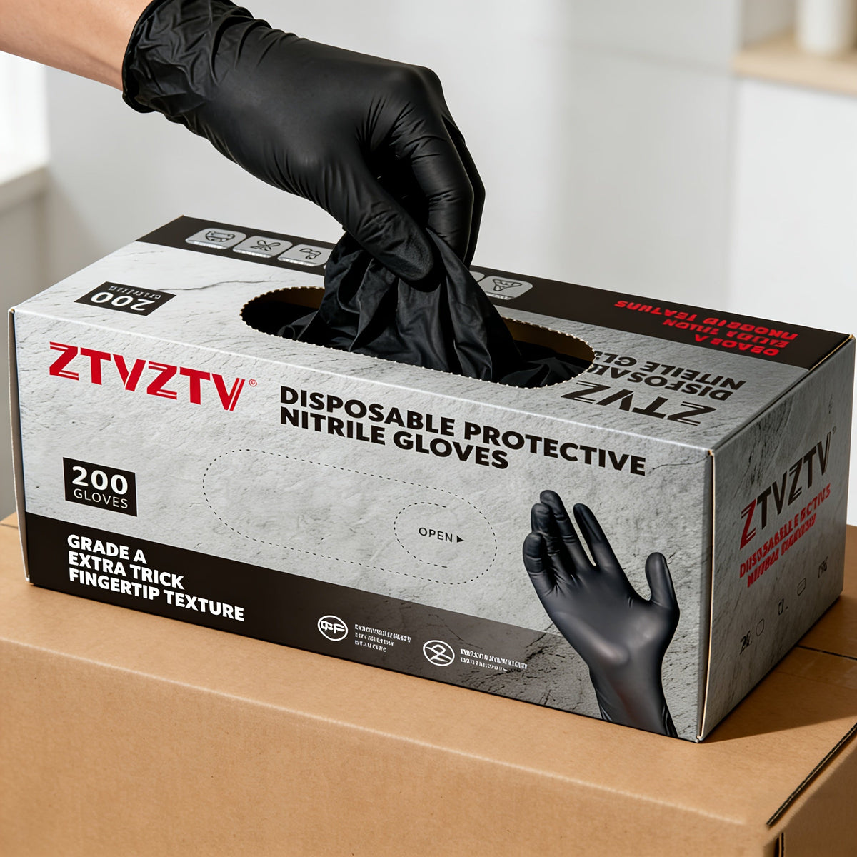 Gants jetables en nitrile noir, boîte de 200, sans latex, résistants aux produits chimiques, haute densité, coupe flexible, usage industriel pour le nettoyage, le tatouage, la peinture, le lavage de voiture – S M L XL