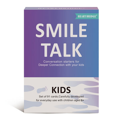 Jeu de cartes de conversation parent-enfant Smile Talk - 91 cartes avec 90 amorces de conversation significatives pour stimuler la pensée créative et les liens familiaux, activité amusante pour une soirée en famille, cadeau d'anniversaire et de vacances