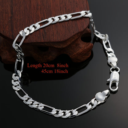 Parure de bijoux 2 pièces bracelet et collier en argent sterling 925 unisexe – Design chaîne à maillons hip-hop pour hommes et femmes, cadeau idéal pour Noël, un mariage, pour lui ou pour elle