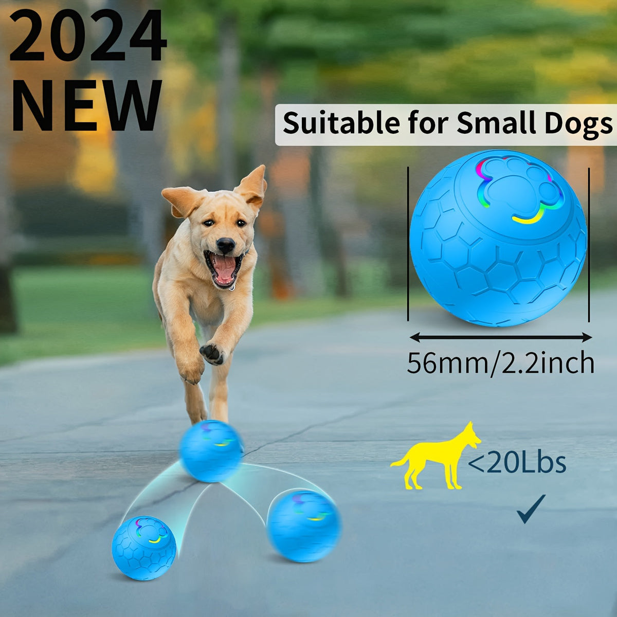 Balle intelligente rechargeable à rebond pour chien – Jouet interactif automatique à déplacement autonome avec mode intelligent pour chiens, jouet électrique rechargeable par USB pour jeux en intérieur et en extérieur