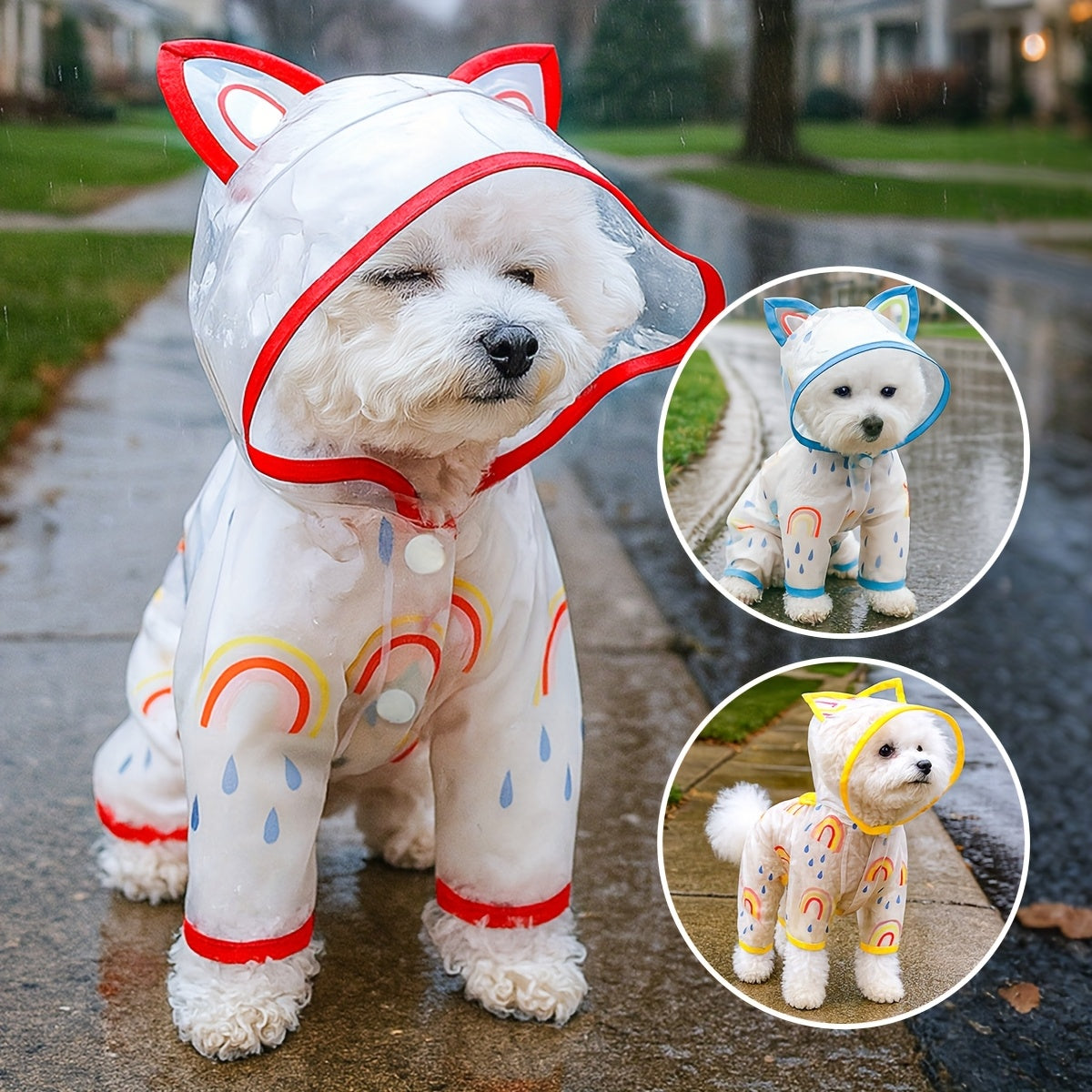 Imperméable pour petit chien - Combinaison de pluie mignonne à motif arc-en-ciel, veste de pluie toutes saisons avec fermeture à boutons-pression, manteau de pluie léger pour petites races, tenue de pluie amusante pour animal de compagnie
