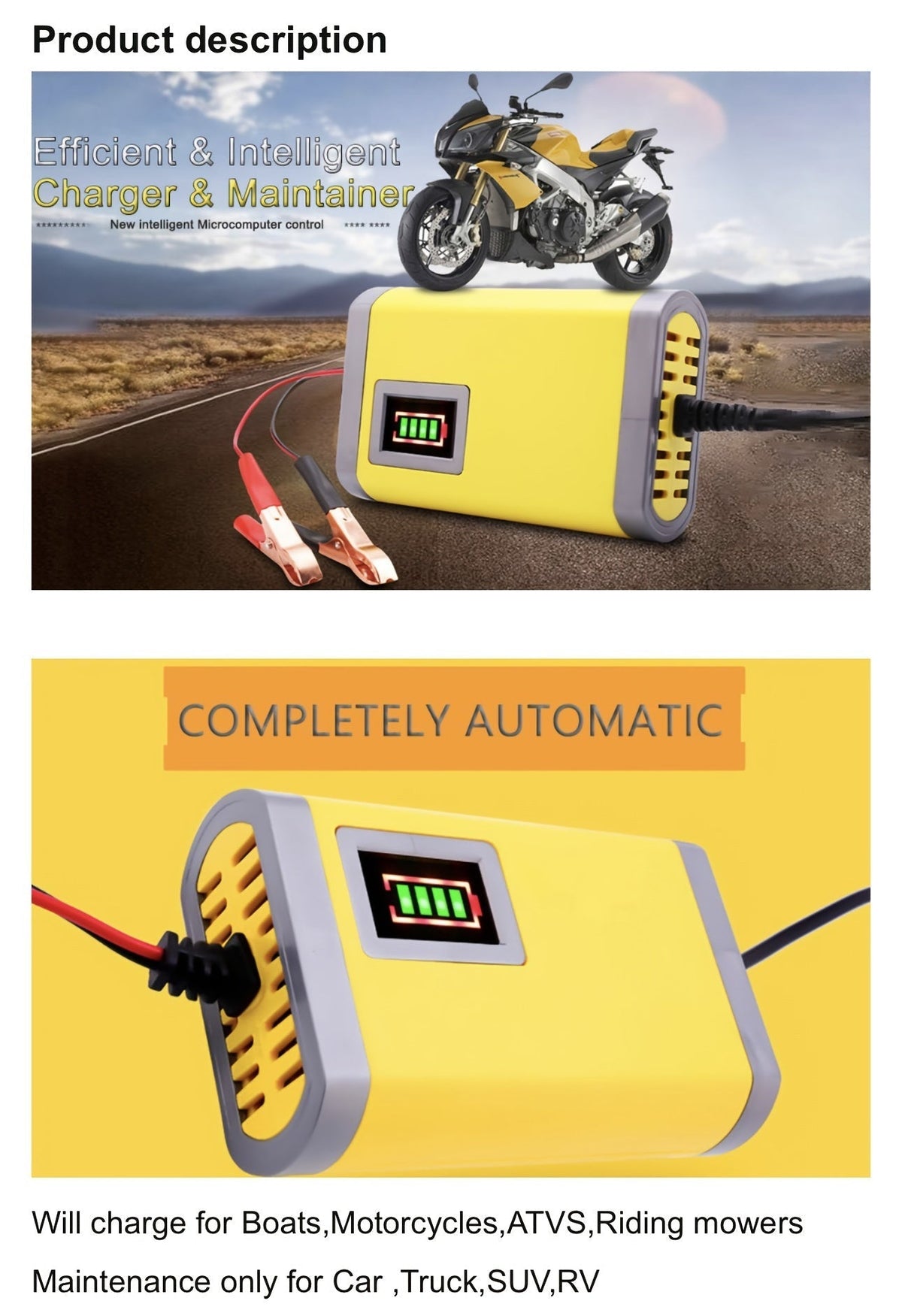 Chargeur et mainteneur de batterie de voiture intelligent 12V, chargeur d'entretien intelligent avec désulfatation et compensation de température pour batteries de 2Ah-100Ah – Compatible avec voiture, camion, moto et tondeuse à gazon