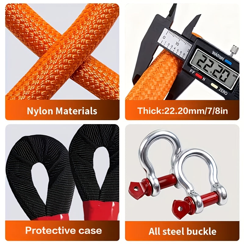 Corde de récupération cinétique 22 tonnes 48501 lbs – Corde de remorquage en nylon robuste avec manilles et sac de rangement pour camion, SUV, UTV, VTT, sauvetage d'urgence tout-terrain