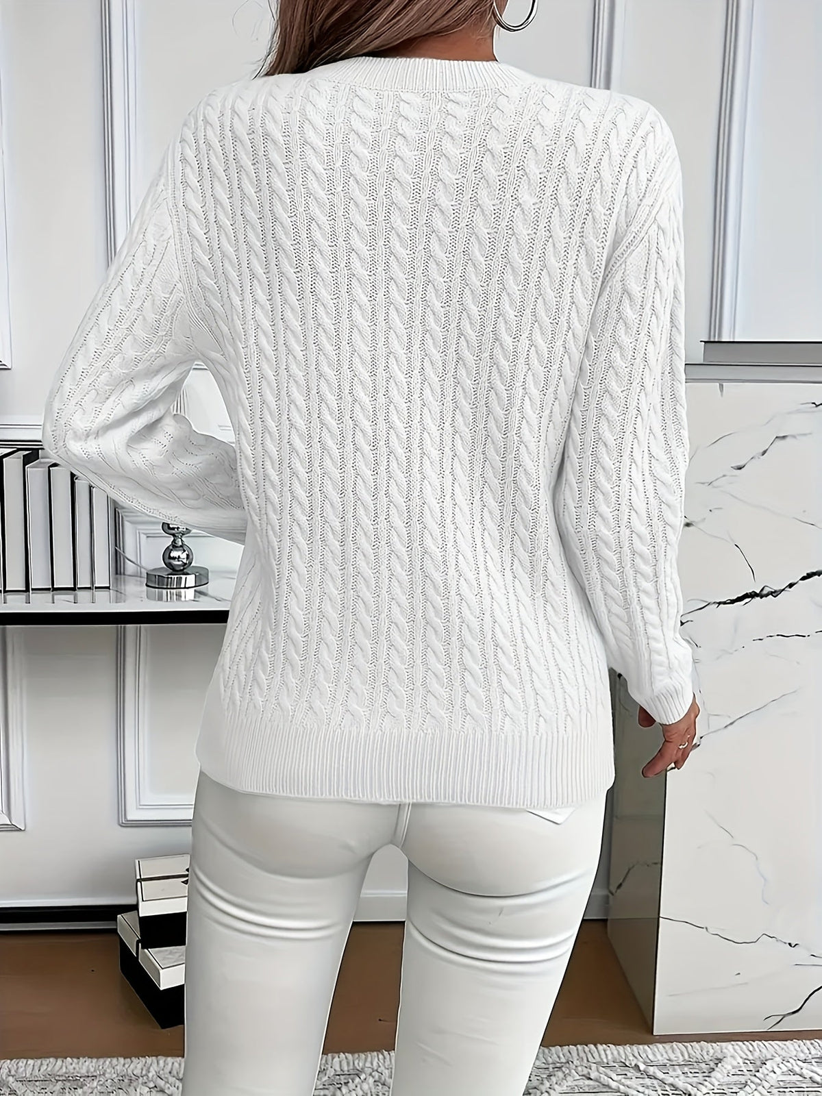 Pull-over pour femme à col rond – Haut en tricot doux de couleur unie pour tenue décontractée et habillée, essentiel de superposition toutes saisons, bleu ciel, tailles XS-XXL