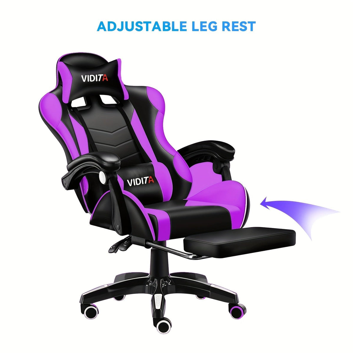 Chaise de jeu ergonomique à dossier haut style course avec repose-pieds et soutien lombaire – Chaise de bureau pivotante inclinable réglable, 8 couleurs