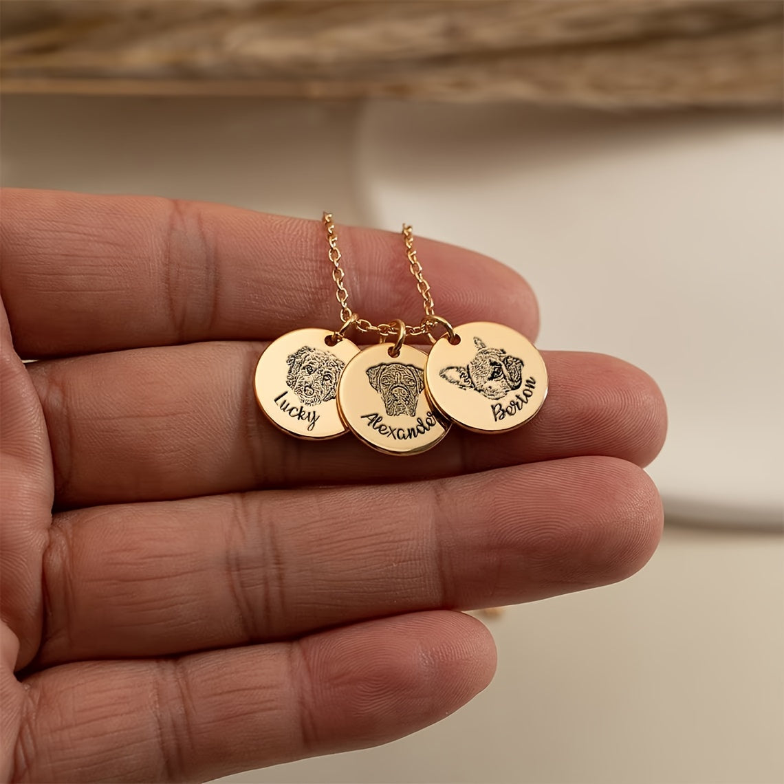Collier médaillon personnalisé pour portrait d'animal de compagnie – Bijou photo fait main pour chien et chat, argent, or, or rose, 1 à 3 médaillons – Cadeau pour amoureux des animaux, collier comm émoratif et d'anniversaire