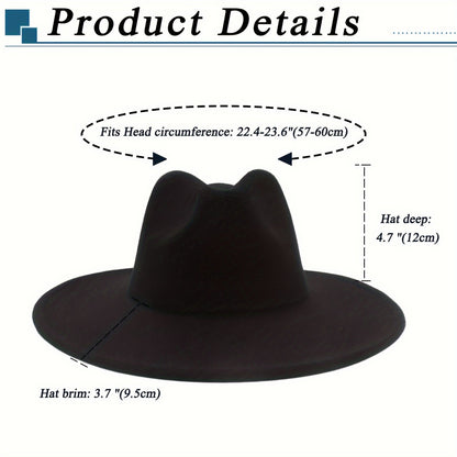 Chapeau de cow-boy à larges bords pour hommes et femmes – Fedora en feutre style western, chapeau style Panama Trilby jazz classique, chapeau de soleil pour festivals en plein air, voyages et tenue décontractée au quotidien