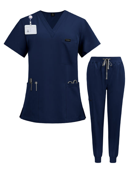 Ensemble d'uniformes médicaux unisexes pour infirmiers, médecins, personnel vétérinaire et dentaire - Vêtements de travail professionnels pour bloc opératoire en tissu extensible confortable - Disponible du S au XXL en 7 couleurs