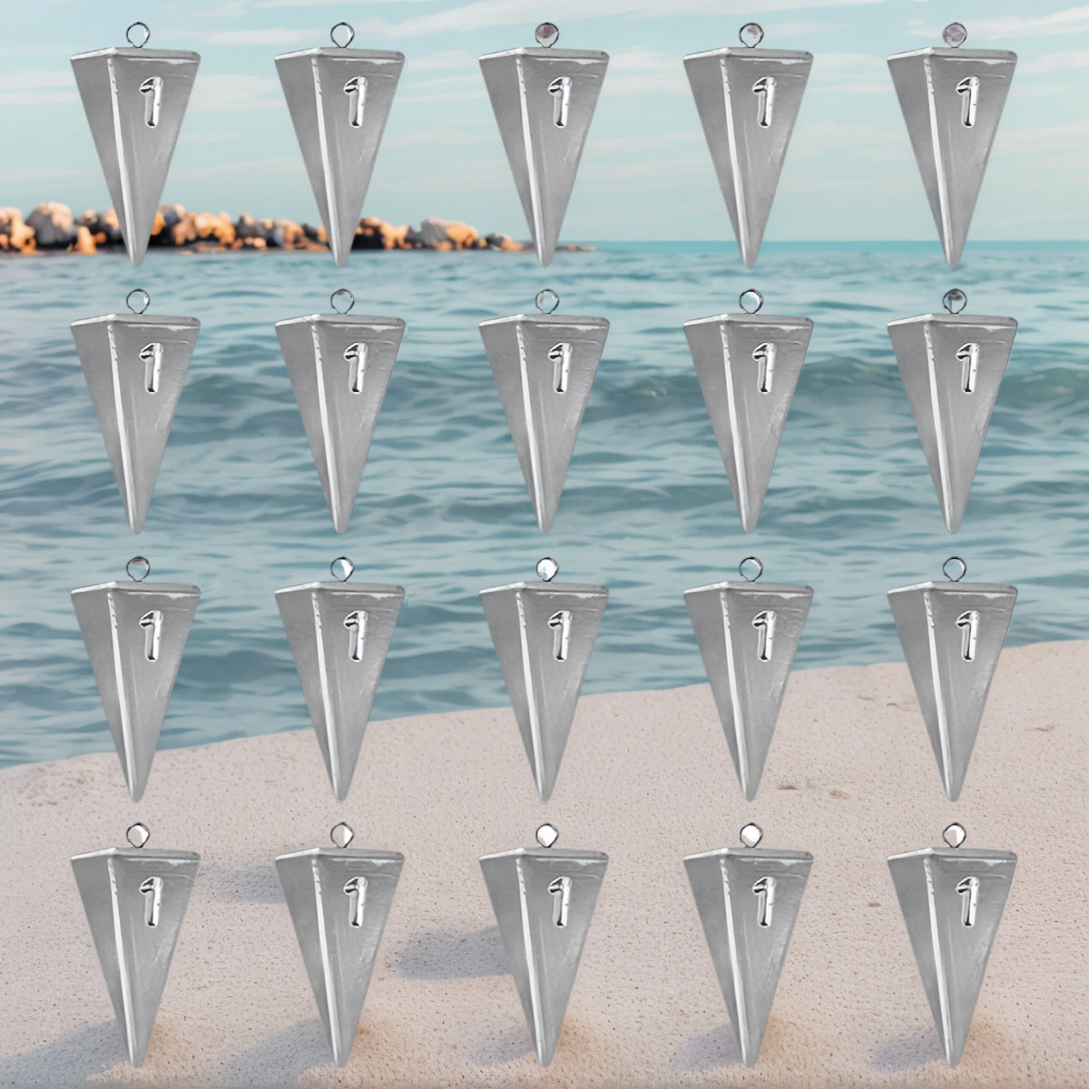 Plombs pyramides pour la pêche – Poids pour la pêche en surfcasting en eau douce et salée, excellente tenue dans le courant, tailles de 1 oz à 10 oz, lot de pêche polyvalent pour pompano, bar, tambour et plus
