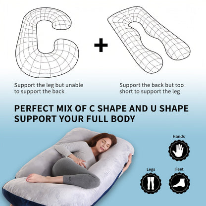 Oreiller de maternité en forme de J, coussin de grossesse corps entier avec taie d'oreiller – soutien du dos, des jambes et du ventre pour un sommeil réparateur, tailles 41" et 60", coloris et tissus variés, idéal comme cadeau de naissance