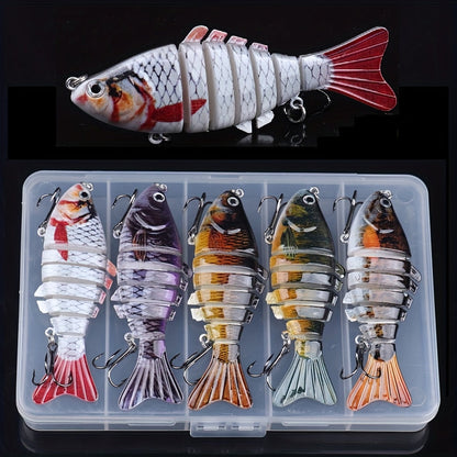 Lot de 5 leurres de pêche articulés à la nage réaliste – Swimbait pour bar, truite et brochet, kit de leurres pour eau douce et eau de mer, 4 modèles assortis