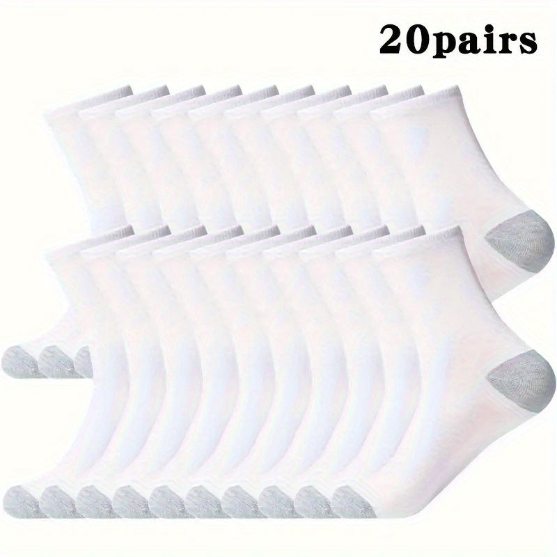Lot de 20 ou 30 paires de chaussettes pour homme – Chaussettes de sport mi-mollet respirantes, chaussettes de sport à évacuation de l'humidité pour homme, taille unique
