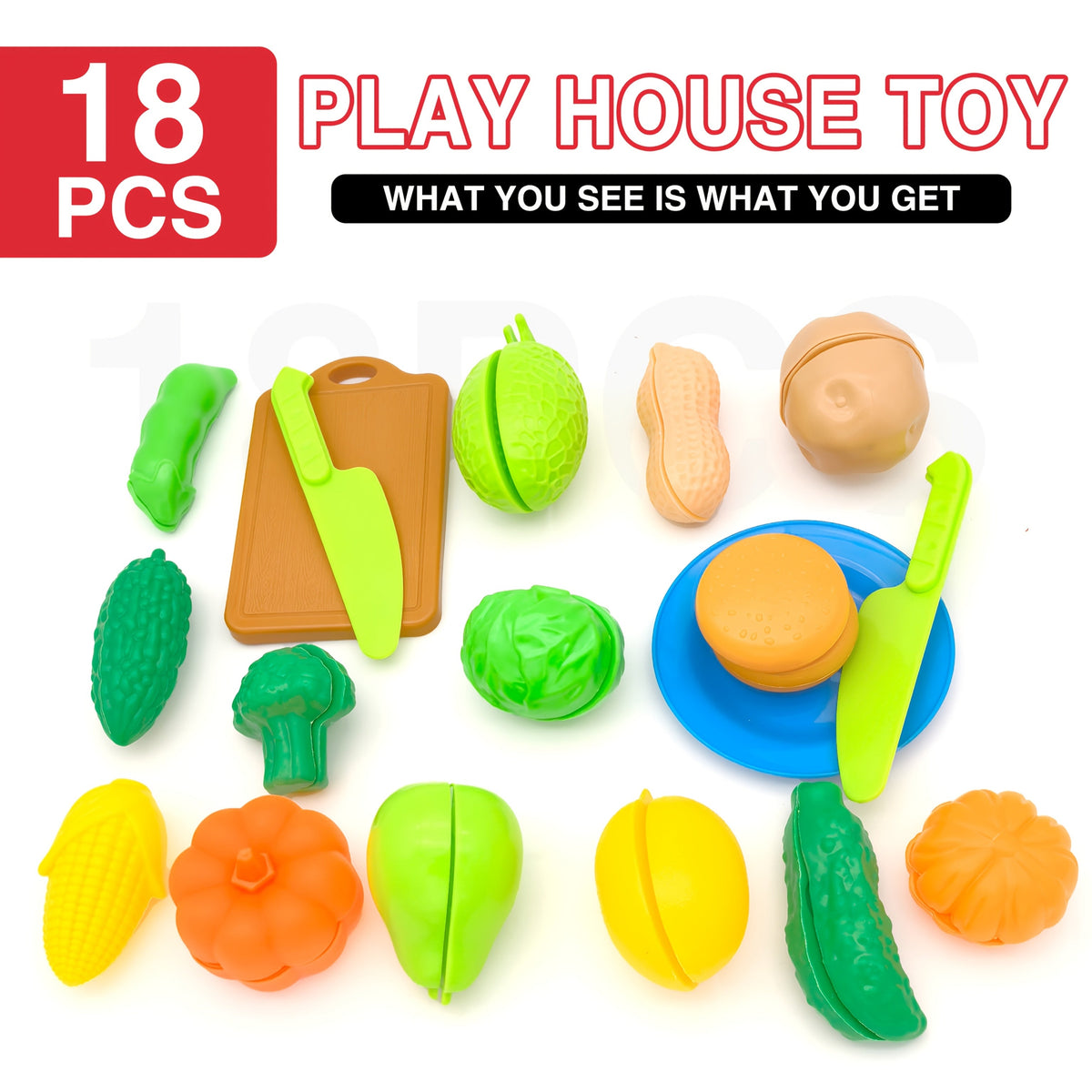 Ensemble de 18 jouets de cuisine pour enfants, fruits et légumes miniatures à découper, jeu d'imitation pour le développement des compétences, cadeau d'anniversaire pour garçons et filles de 3 ans et plus, couleurs aléatoires