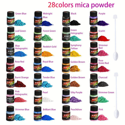 Set de 28 poudres de pigments pour résine – Pigments fins sans bulles pour art en résine, création de bijoux, bricolage et débutants, couleurs variées éclatantes – Qu Gofang
