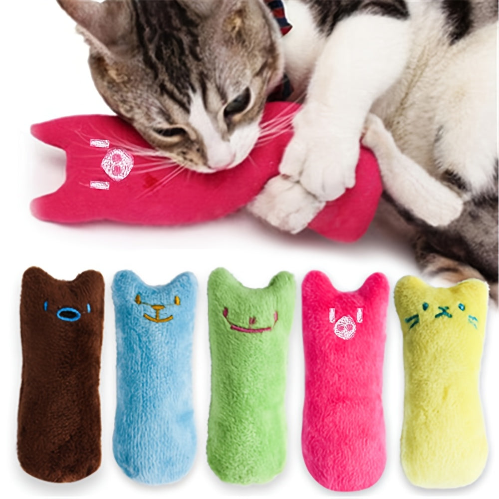 Jouet coussin en peluche couineur pour chat - Jouet kicker rembourré au design interactif avec couineur pour chats et chatons, pour jeu en solo et anti-ennui, sans pile, 6 couleurs : vert, jaune, rose, bleu, café