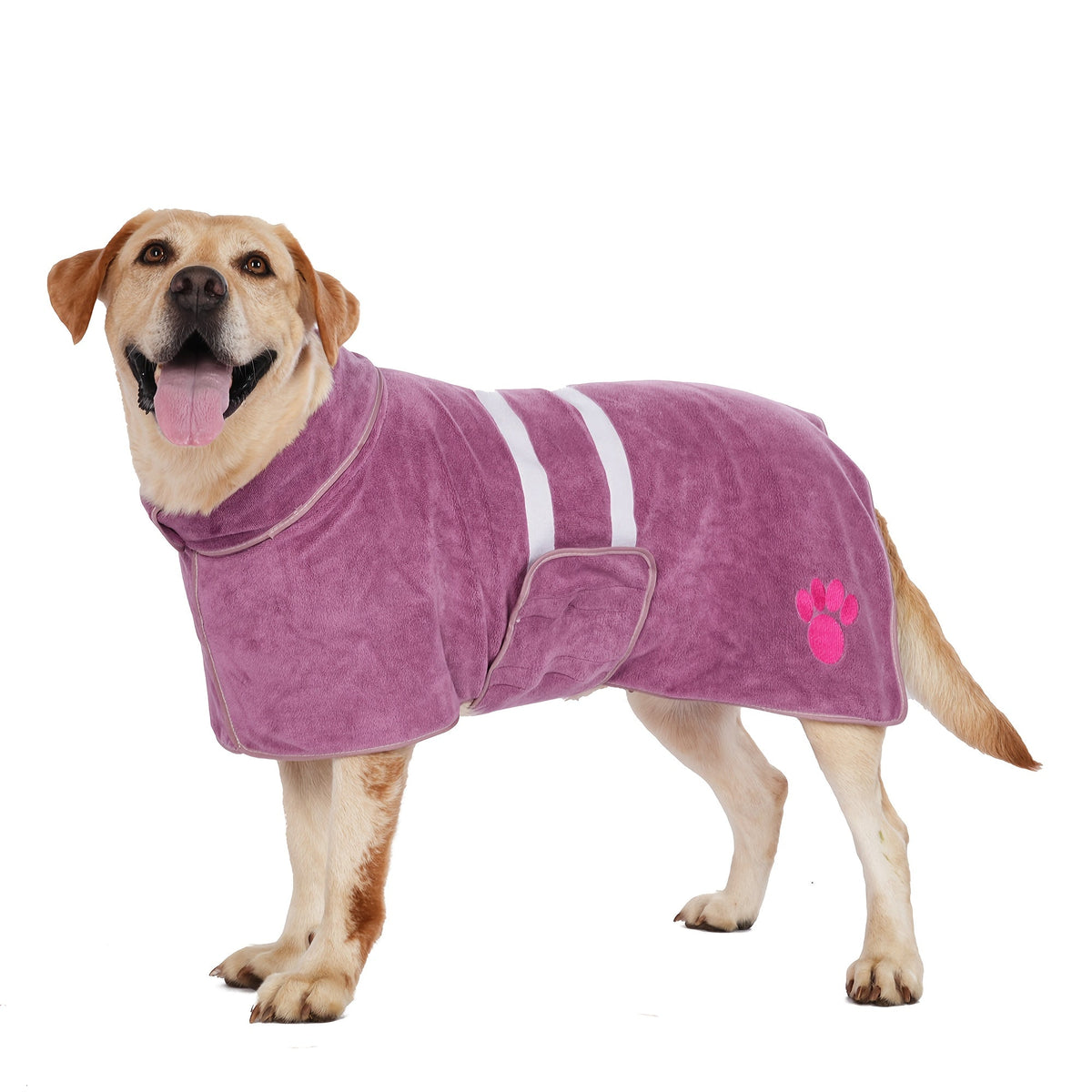 Peignoir de bain à séchage rapide pour chiens et chats – Manteau en microfibre absorbante avec détail brodé, peignoir de séchage mains libres pour chiens moyens et grands après le bain, la baignade ou la pluie