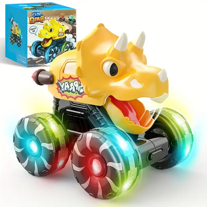 Dinosaur Monster Truck Toy Triceratops Stegosaurus with Flashing LED Wheel Lights Friction Powered Push-and-Go Vehicle Durable ABS Kids Birthday Party Gift