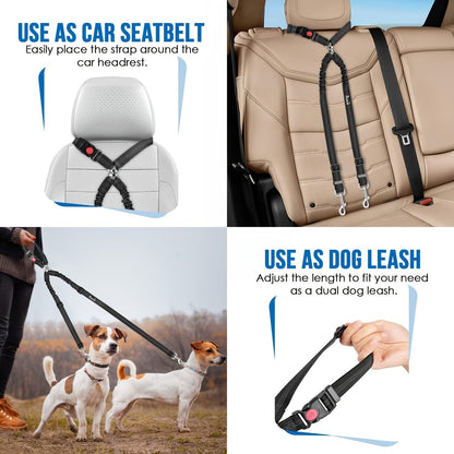 Double ceinture de sécurité pour 2 chiens, attache appuie-tête anti-enchevêtrement, laisse élastique réglable pour la sécurité des chiens de petite, moyenne et grande taille en voiture