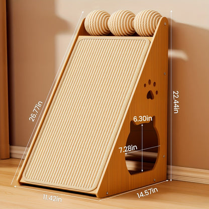 Griffoir pour chat en sisal de 27 pouces – Tapis de griffes multifonctionnel et résistant à l'usure, protège-meubles avec 3 balles de jeu, installation facile, griffoir d'intérieur pour chat