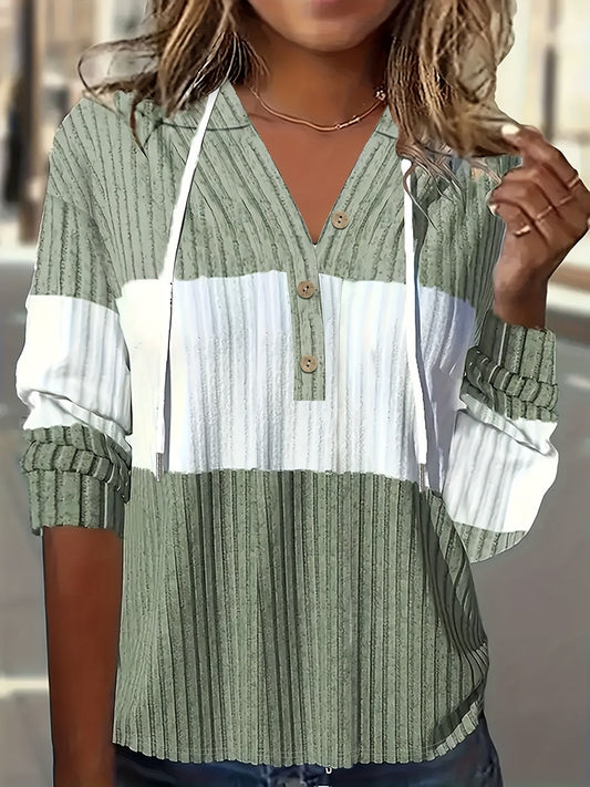 Sweat-shirt à capuche contrastant pour femme - Pull décontracté avec poche kangourou, tissu doux et confortable pour l'automne et l'hiver, style streetwear coupe décontractée | Vert & Bleu marine S-XXL