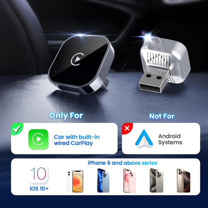 Adaptateur CarPlay sans fil, mini dongle version améliorée 2026 – 2-en-1 pour iPhone et Android Auto, conversion de filaire à sans fil, USB-A et USB-C, double bande à faible latence, connexion automatique, certifié FCC