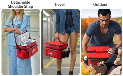 Sac  de rangement pour médicaments, trousse de premiers secours – Boîte organisatrice de médicaments pour la maison avec panier de rangement, sac de secours pour la maison et les voyages, cadeau idéal pour les fêtes