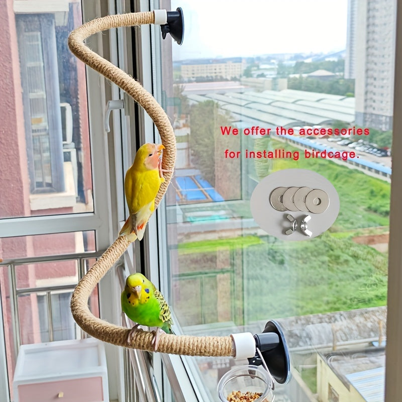 Perchoir flexible pour oiseaux avec ventouse - Échelle d'escalade pliable pour perroquets, à fixer sur vitres, carrelages ou miroirs de cage - Accessoire multifonction pour perroquets, calopsittes, conures et perruches