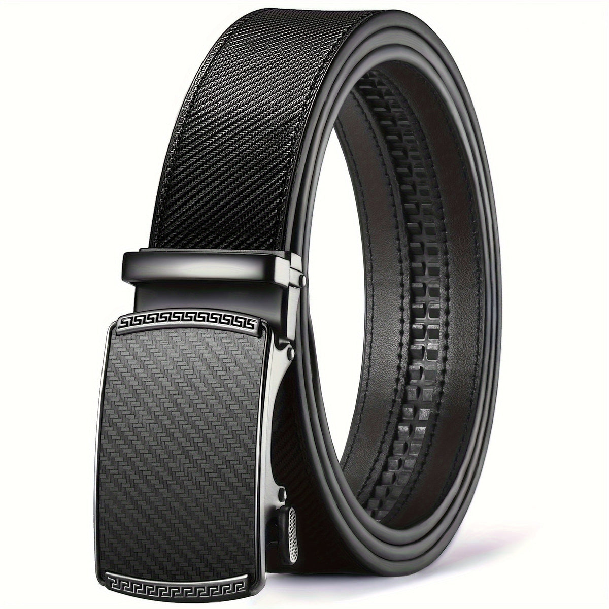 Ceinture habillée à cliquet pour homme en cuir avec boucle automatique – Boucle en alliage de zinc, taille ajustable de 71 cm à 117 cm , 8 styles, ceinture de ville, cadeau idéal pour mari, fête des pères et Noël