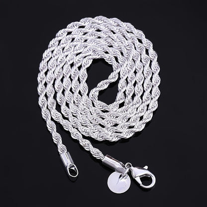Collier chaîne torsadée plaqué argent 925, style tribal simple en acier inoxydable, unisexe, 18-30 pouces - Bijou pour hommes et femmes, idéal au quotidien ou pour les fêtes, cadeau pour la Saint-Valentin, toutes saisons