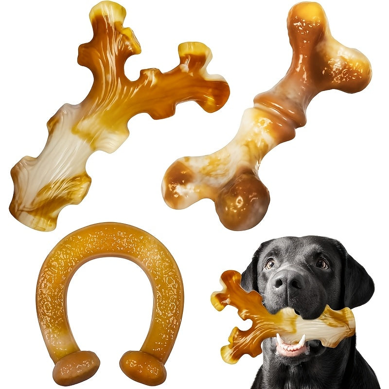 Lot de 3 jouets à mâcher indestructibles en nylon pour chiens destructeurs – Ensemble robuste et durable pour grandes races, motif rayé, jouets dentaires haute résistance pour la poussée dentaire