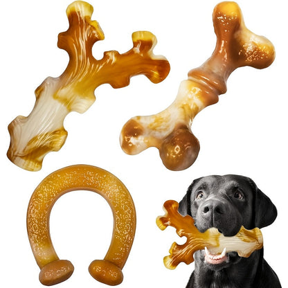 Lot de 3 jouets à mâcher indestructibles en nylon pour chiens destructeurs – Ensemble robuste et durable pour grandes races, motif rayé, jouets dentaires haute résistance pour la poussée dentaire