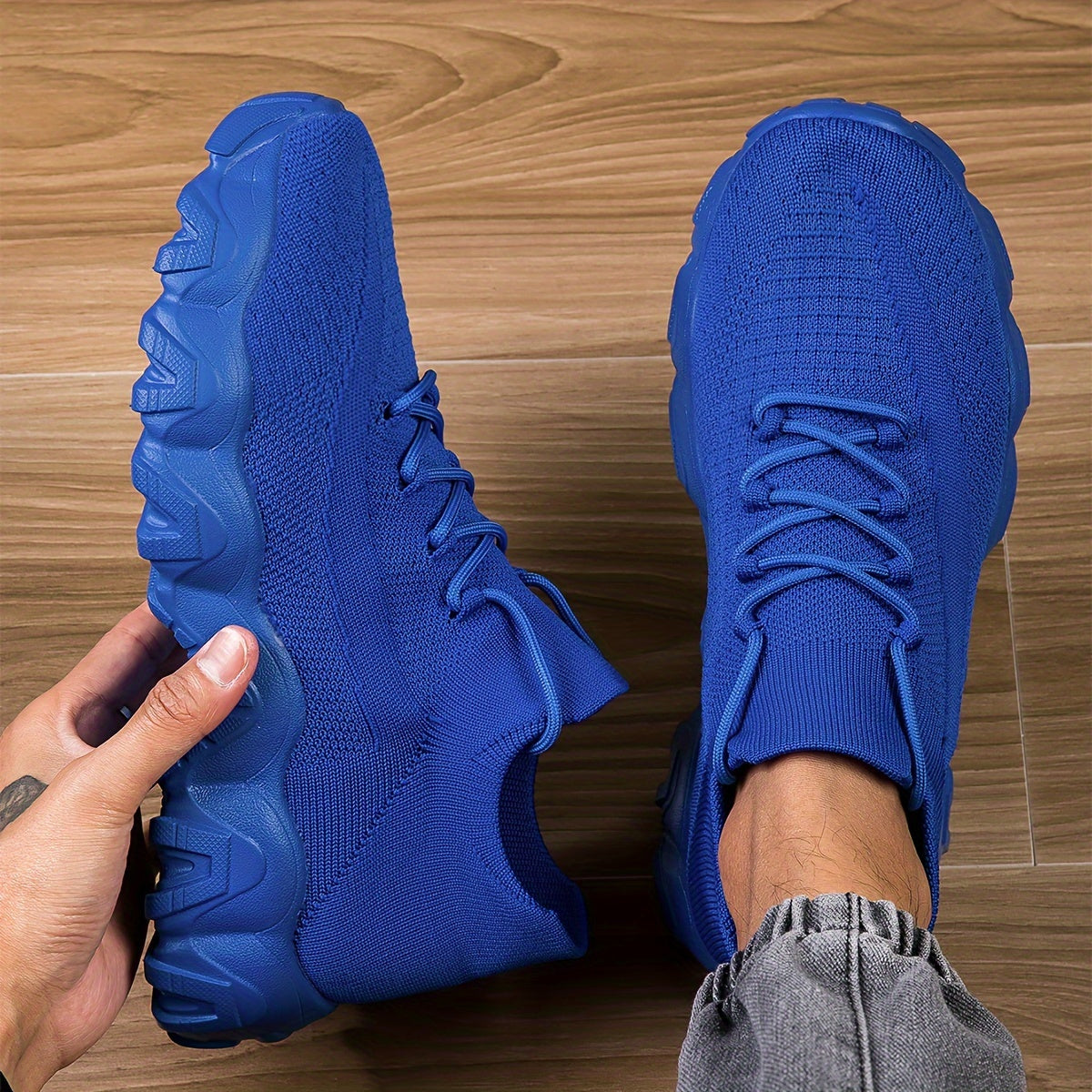Chaussures de sport décontractées et respirantes pour hommes – Baskets légères en maille pour la marche, la course, la salle de sport et le quotidien, gris argenté, bleu roi, kaki, bleu, pointures larges US 6,5–14, semelle confortable et antidérapante