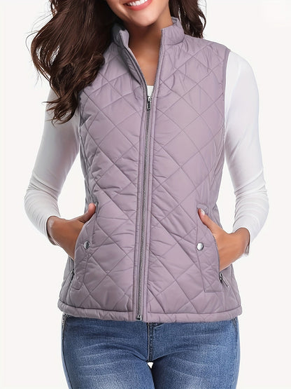 Women's Lightweight Quilted Vest – Stand-Up Collar Zip-Up Sleeveless Jacket 120g Polyester Lined Fall Winter Casual Outdoor Layering Gilet