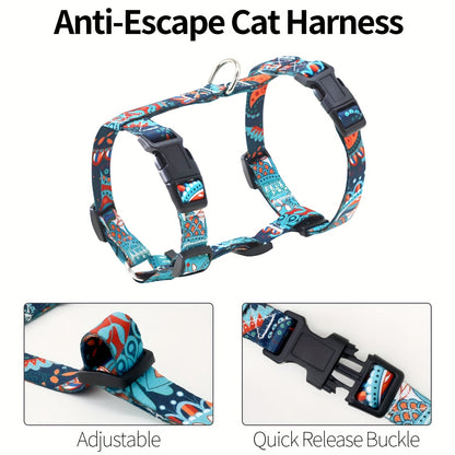 Ensemble harnais et laisse pour chat anti-fugue, harnais de poitrine réglable, doux et léger, confortable et sûr pour la promenade et le voyage, pour chats et chatons de petite, moyenne et grande taille