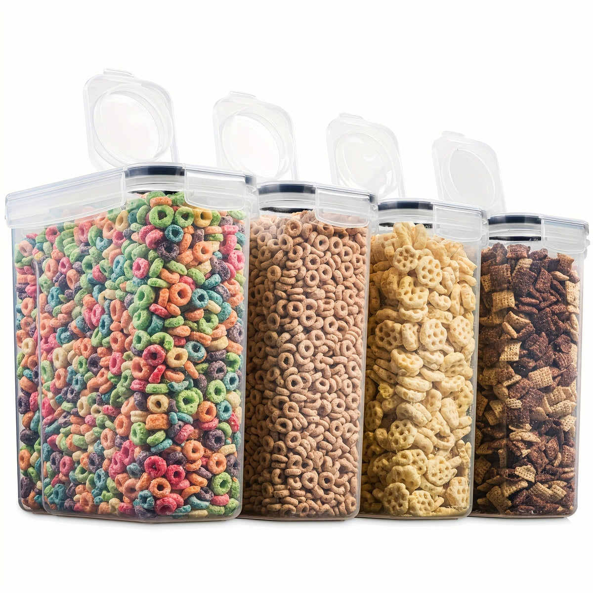 Lot de 4 grands récipients de conservation hermétiques de 4 L avec couvercles à bascule – Organiseur de garde-manger sans BPA pour céréales, riz, pâtes, farine et sucre | Inclut un verre doseur et 20 étiquettes