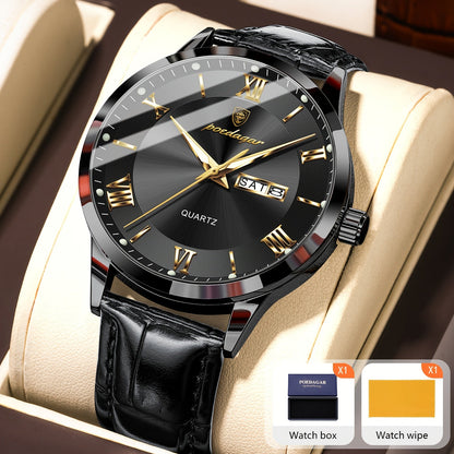 Montre à quartz pour homme POEDAGAR, étanche, cadran lumineux, affichage du calendrier et de la semaine – Montre-bracelet analogique de sport décontracté, boîtier en alliage, 11 couleurs argent, or, noir, bleu, cadeau pour homme