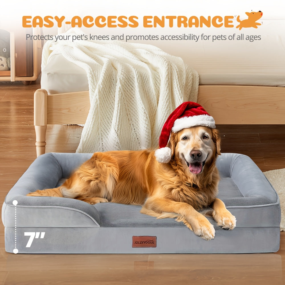Canapé-lit pour chien extra large, 100 % mousse de soutien, traversin sur 4 côtés, housse amovible et lavable, fond antidérapant, soutien articulaire, lit pour animal de compagnie doux et chaud, gris, M L XL XXL, toutes races