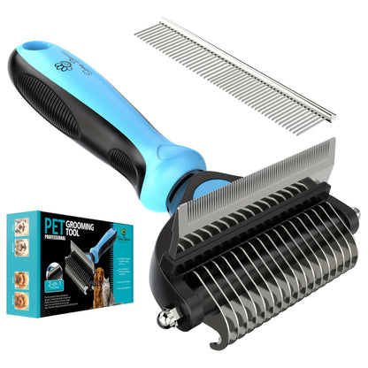 Brosse double face pour le démêlage et l'entretien du pelage des chiens et chats - Outil de toilettage du sous-poil pour poils courts à longs, brosse douce éliminant les poils morts et les nœuds, 2 couleurs (cyan/jaune)