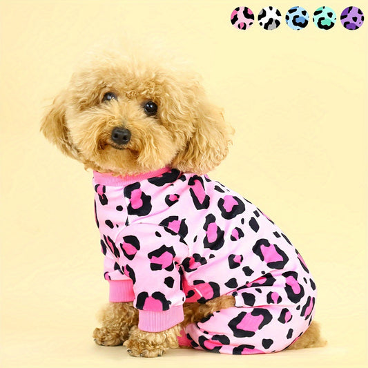 Pyjama pour chien et chat à motif léopard rose – Vêtement de nuit douillet en peluche pour petits animaux, combinaison élégante à texture léopard pour chiots et chatons, vêtement d 'intérieur stylé pour animaux et cadeau idéal
