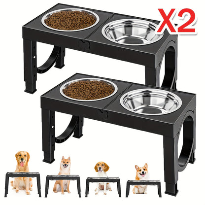 Gamelle surélevée pliable pour chien – Support réglable sur 5 hauteurs avec 2 bols en acier inoxydable, antidérapant, mangeoire et abreuvoir portables pour chiens et chats de toutes tailles, lot de 2