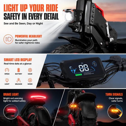 J15MAX 1600W All-Terrain Electric Scooter with Removable Seat, 11-Inch Off-Road Tires, Full Suspension, Foldable Frame, Double Disc Brakes, LCD Display - City & Off-Road Adult E-Scooter