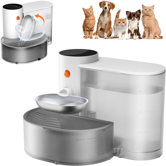 Fontaine à eau intelligente sans filtre pour chat en acier inoxydable 3,5 L - Fontaine à bascule à remplissage automatique avec séparation des eaux usées, eau toujours fraîche, distributeur d'eau pour animaux ultra-silencieux 118,4 oz prêt à l'emploi