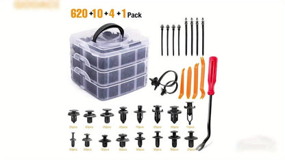 Kit d'assortiment de clips de fixation pour voiture 115/635/640/1290 pièces - 16 tailles de rivets en nylon pour pare-chocs et garde-boue, fixations automobiles avec serre-câbles et outil de démontage