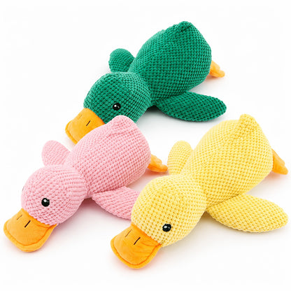 Jouet en peluche couineur en forme de canard pour chien, 23 cm - Animal en peluche interactif à mâcher pour chiens et chats, 3 couleurs, jouet sonore résistant aux morsures pour toutes les races, peluche douce et mignonne pour le jeu et le confort