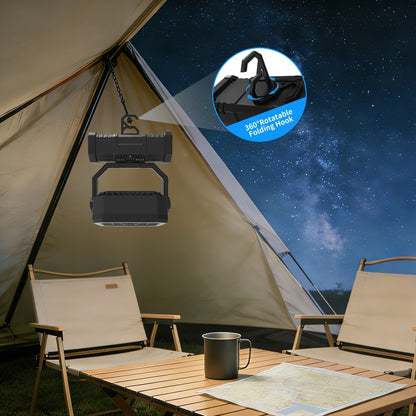 Ventilateur de camping portable 20 000 mAh avec télécommande, lumières LED, 4 vitesses et rotation à 360° – Ventilateur oscillant rechargeable sur batterie pour camping en plein air, camping-car et voyage